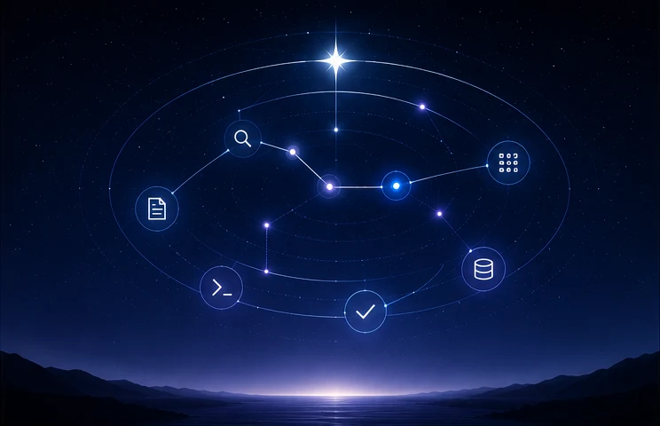 Verknüpfte Lichtpunkte und Orbits bilden wiederholbare Abläufe.
